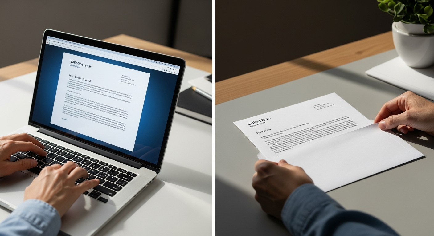 Digital to physical workflow: composing collection letter online and mailing it