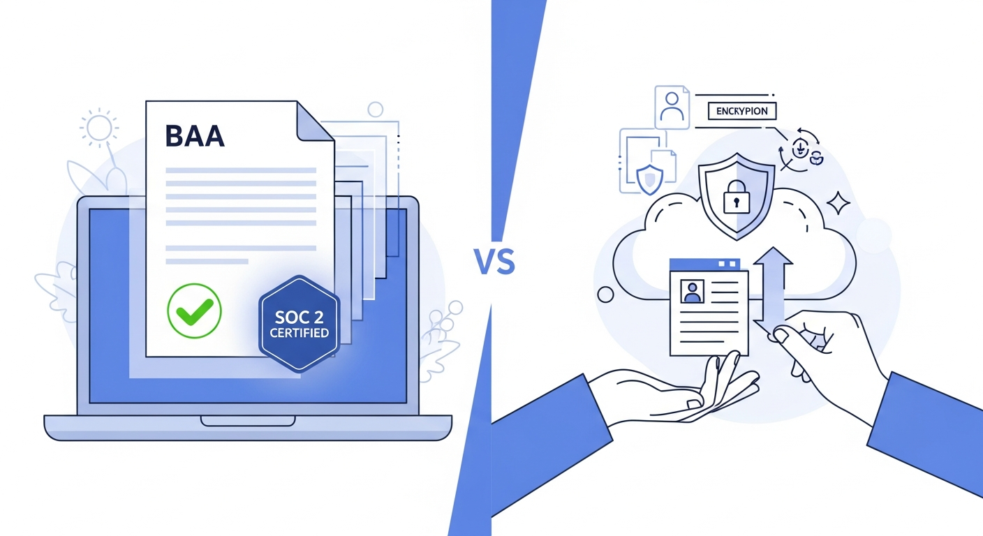 Secure BAA document and SOC 2 compliance verification for HIPAA-compliant mail vendor selection