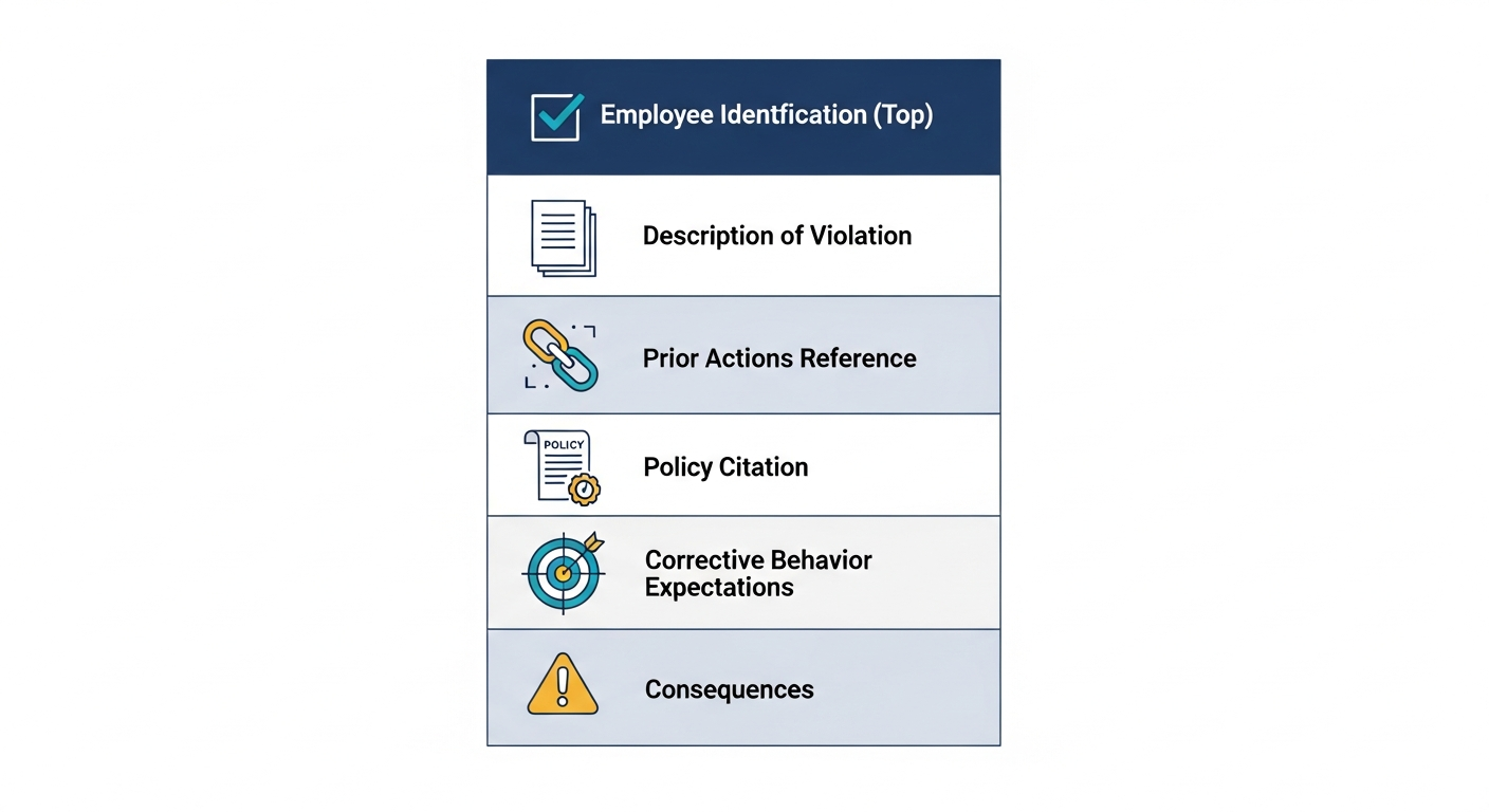 Visual breakdown of formal warning letter components and requirements