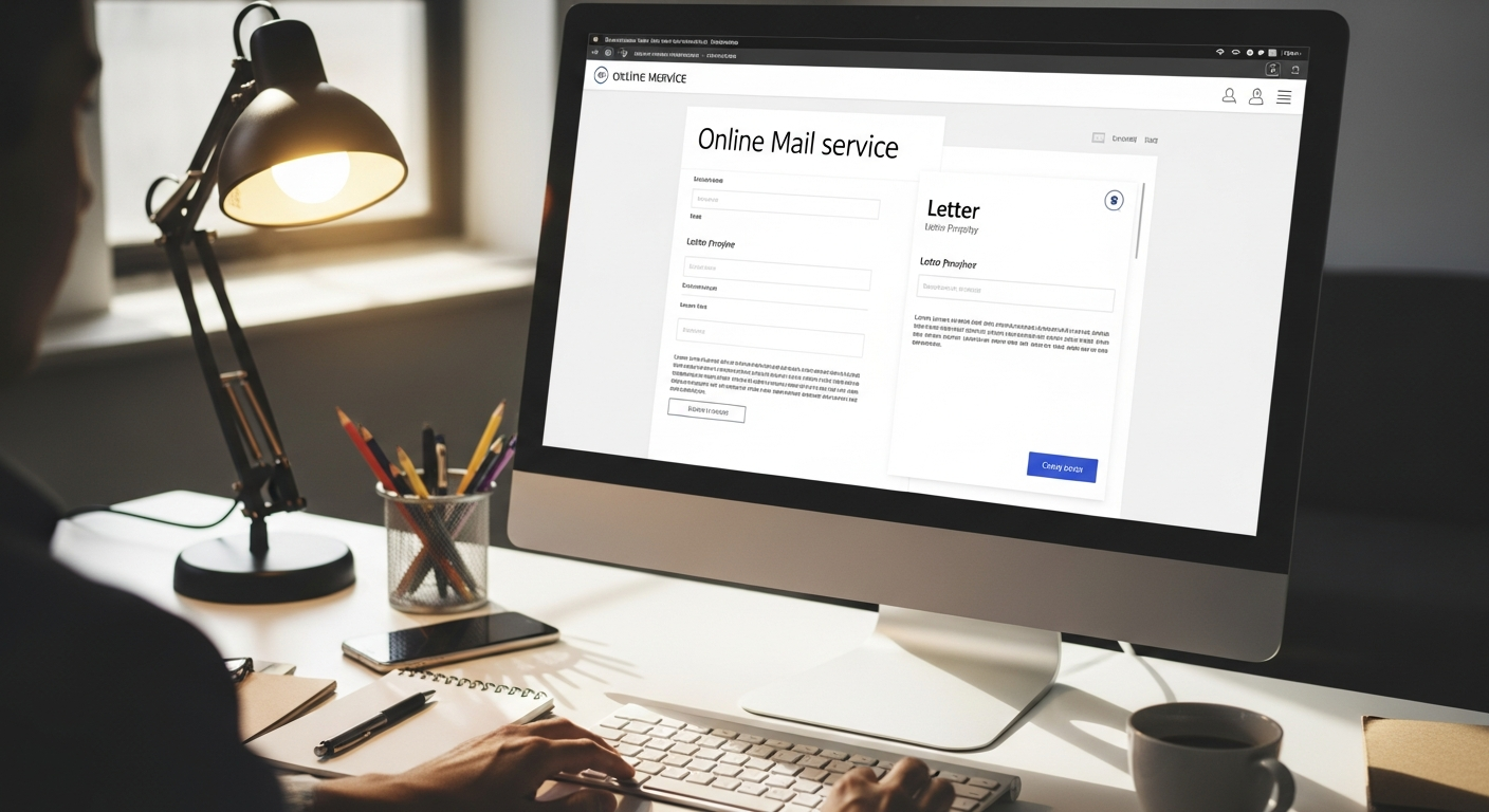 User composing eviction notice in online mail service interface on desktop computer