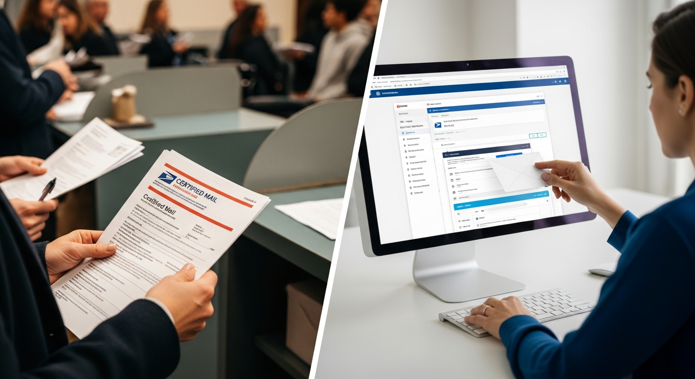 Comparison of traditional post office mailing versus online certified mail service