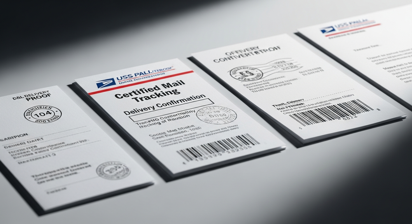 USPS Certified Mail tracking label and delivery confirmation creating documented paper trail
