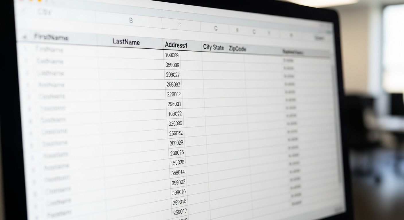 Well-formatted CSV spreadsheet with clean recipient data and consistent column headers