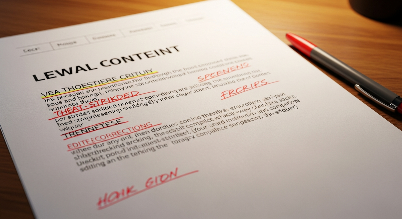 Legal document with red edits and corrections marked on text